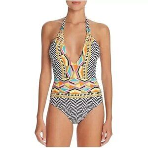 Trina Turk Womens‎ Brasilia V-Plunge One Piece Swimsuit Multi-Colored Size 8